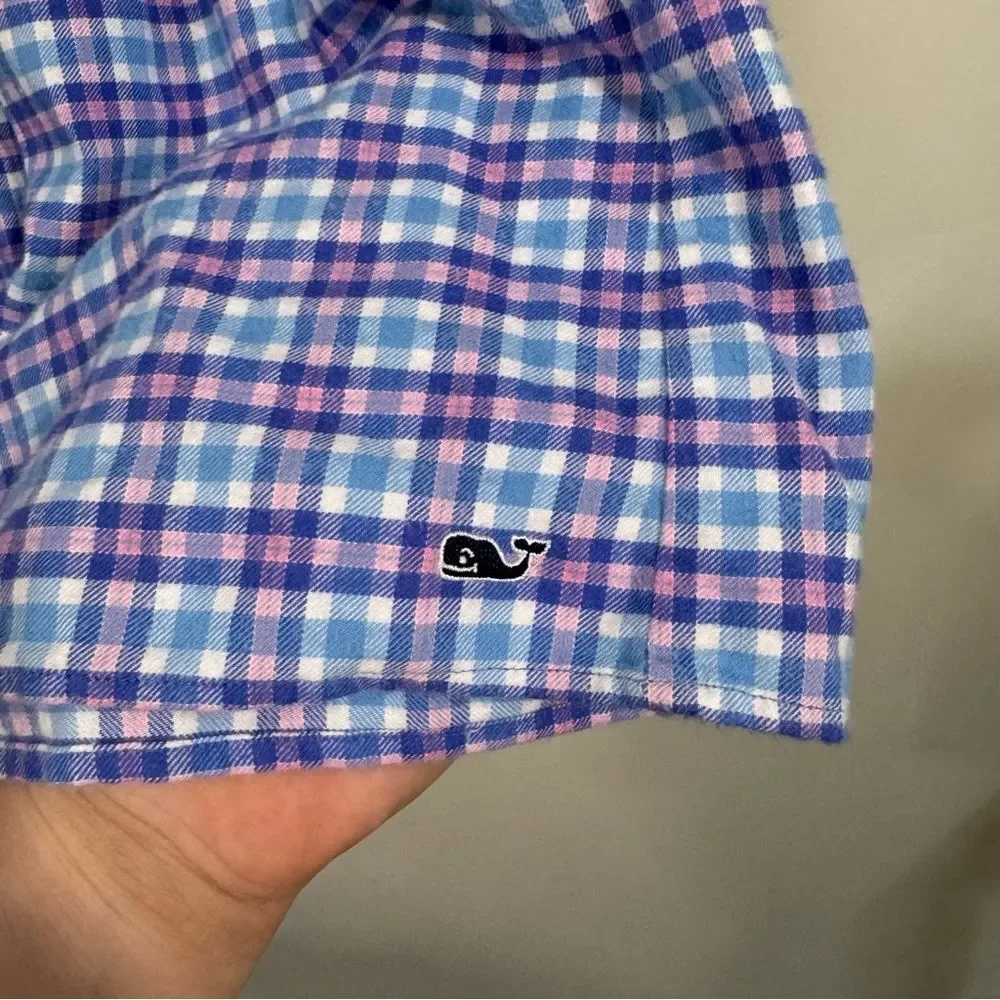 Vineyard Vines Morgan Way Blue Multi Plaid Collared Long Sleeve Dress